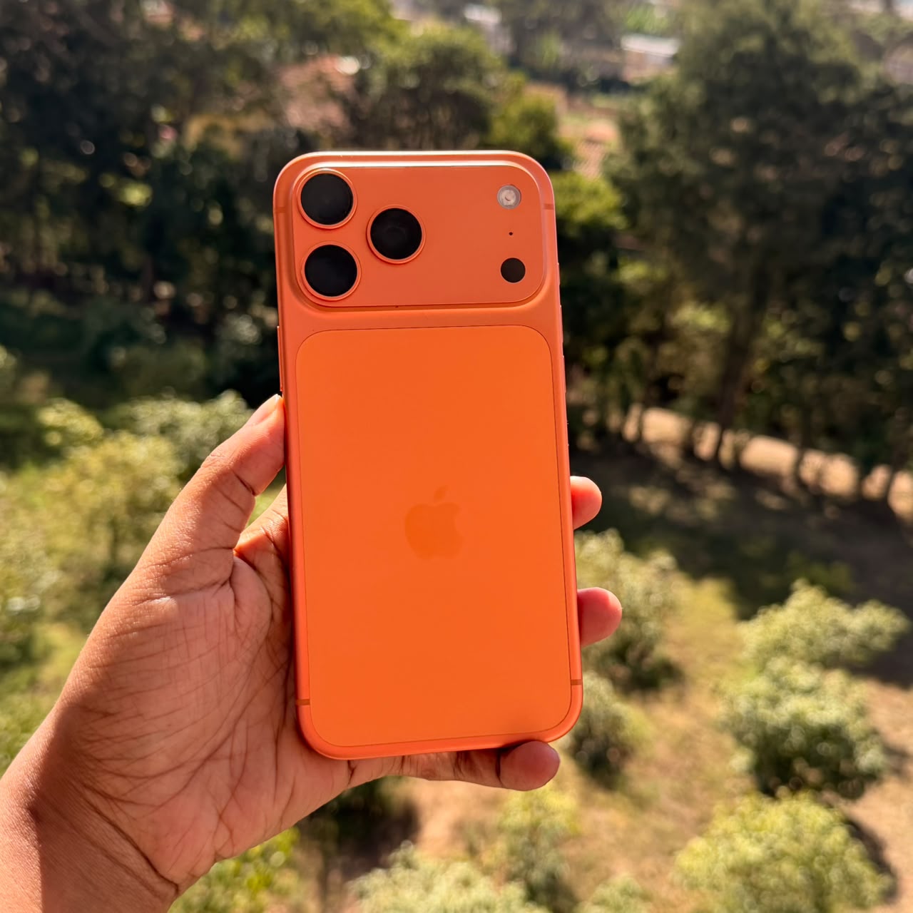 Used iPhone 17 Pro Max in Cosmic Orange, photographed at iTey Store in Nairobi